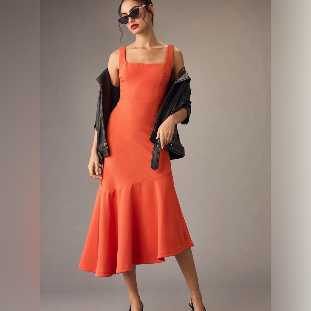 The Ariana Square-Neck Asymmetrical Ruffle-Hem Dress